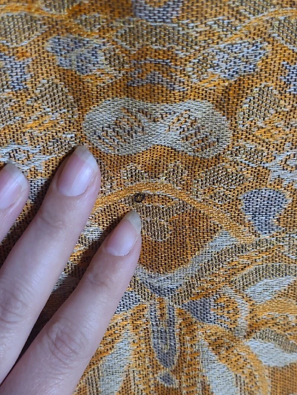 Reversible Ochre Floral Woven Shawl Scarf Fringe Wrap
